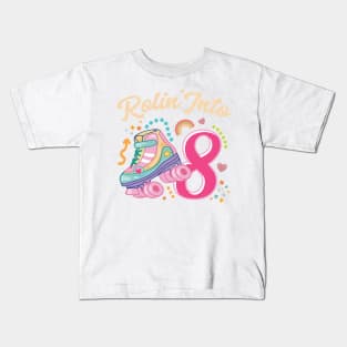 Roller Skate Groovy 8th Birthday Girls B-day Gift For Kids Girls toddlers Kids T-Shirt